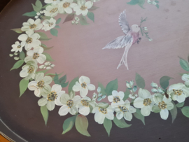 Oud houten beschilderd dienblad vogeltje