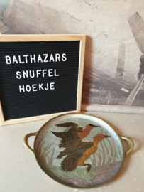 Geemailleerd koperen dienblad eenden