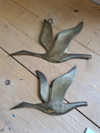 Messing vogels voor aan de wand jaren 70/80