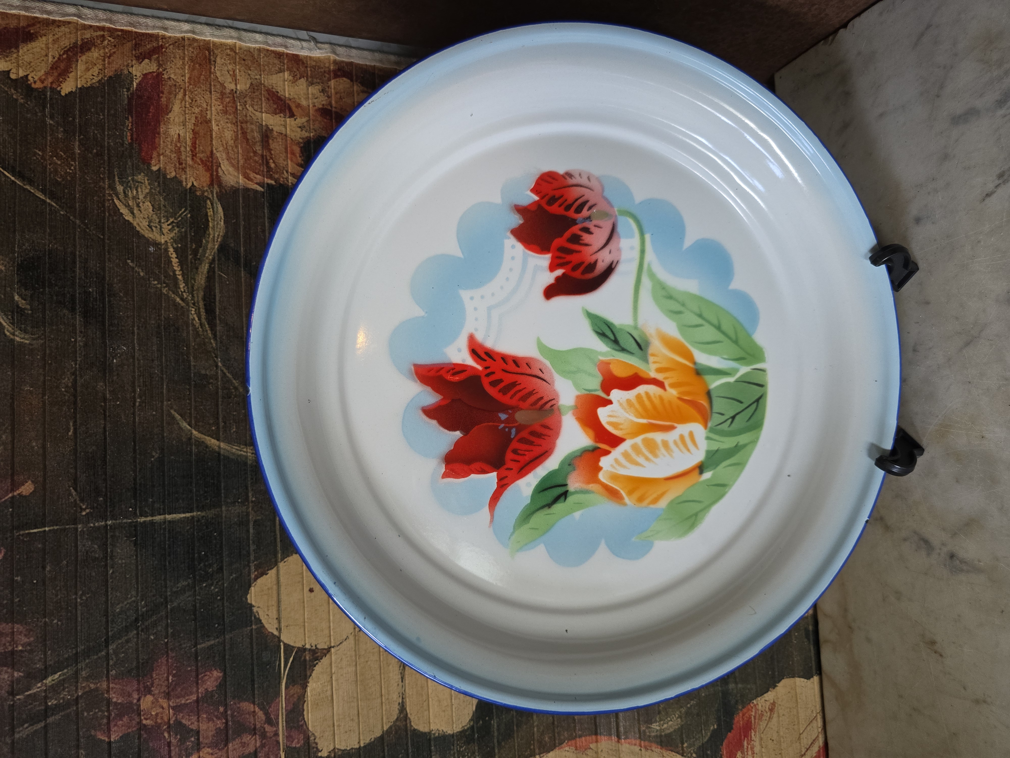 Emaille dienblad bloemen