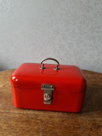 Rood emaille beschuit trommeltje