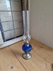 Antiek blauw glazen olielamp