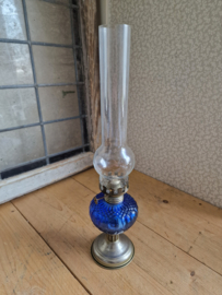 Antiek blauw glazen olielamp