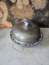 Antiek warmhoudbord meissen blue onion cloche