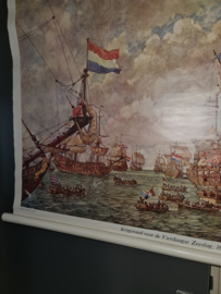 Oude linnen schoolplaat krijgsraad voor de vierdaagse 1666