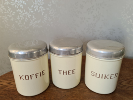 Creme emaille koffie thee suiker bussen