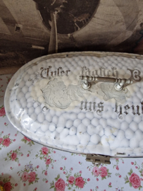 Antieke ovale emaille broodtrommel
