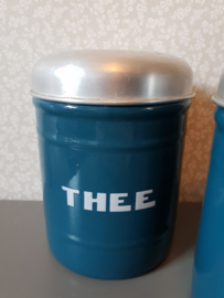 Petrol blauw emaille koffie thee suiker bussen nr2