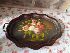 Antiek houten dienblad geschilderde rozen