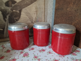 Rood emaille koffie thee suiker bussen EDY