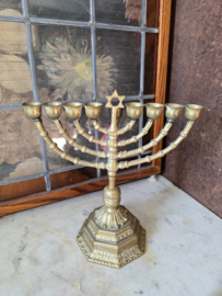 Antieke messing joodse kandelaar chanoekia