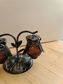 Vintage glazen peper en zout stel uil