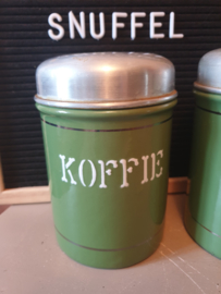 Reseda groen emaille koffie thee suiker bussen zilveren bies