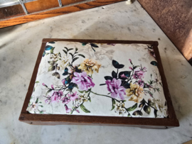 Oud eiken voetenbankje brocante rozen