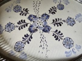 Antiek tinnen dienblad blauw decor