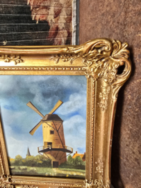 Schilderij molen in barok houten lijst