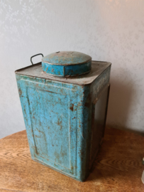 Oud blauw blikken vensterblik vitrine