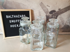 Oude glazen snoeppot stolppot