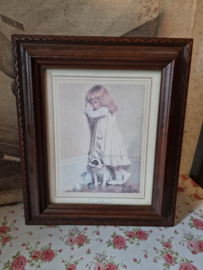 Brocante prent meisje met hond