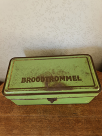 Oud groen blikken broodtrommel