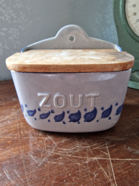 Oude zoutpot houten deksel