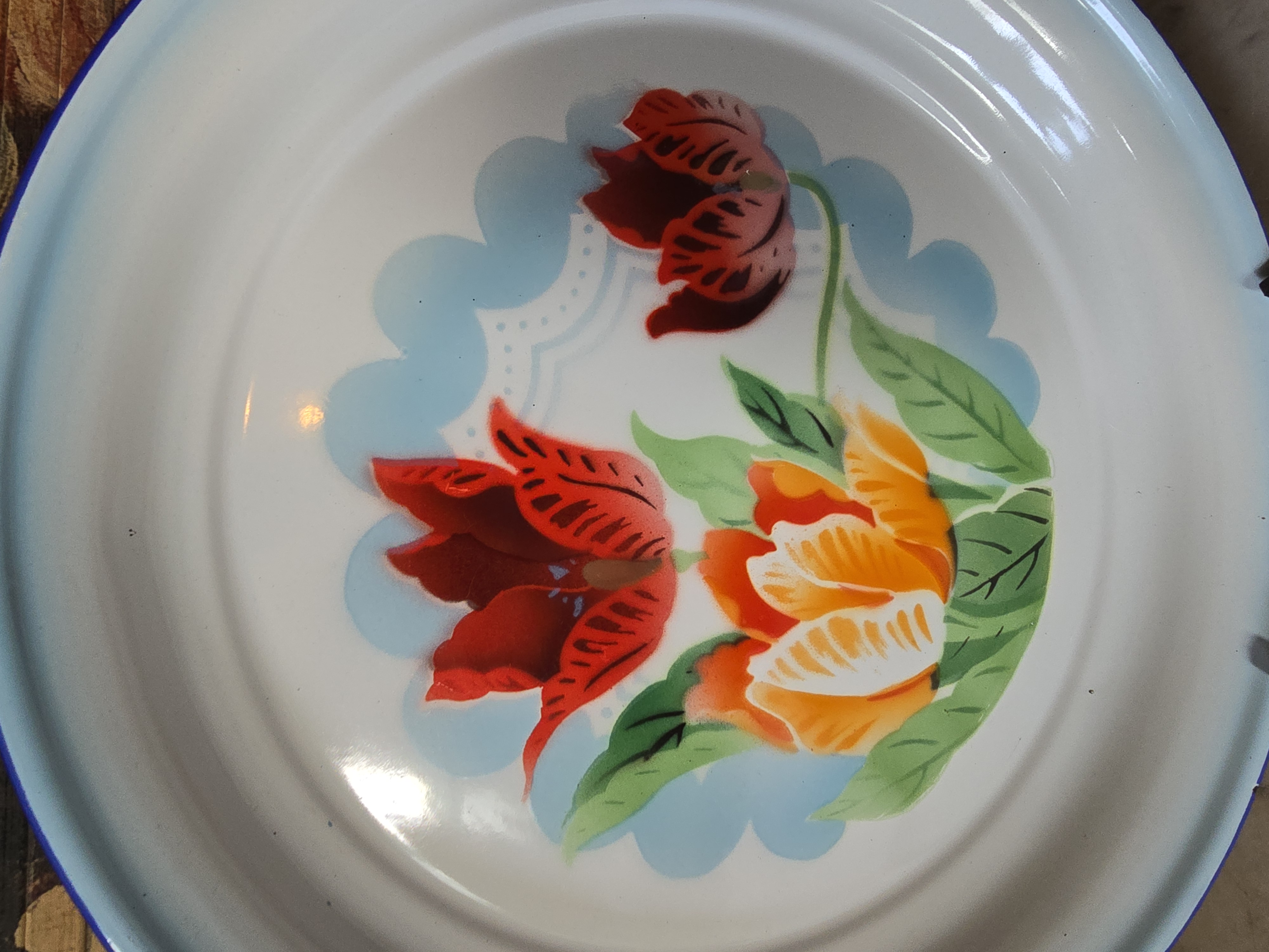 Emaille dienblad bloemen