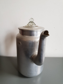Grote aluminium pruttelpot koffiepot glazen knop
