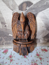 Antiek houtsnijwerk lepelrekje vogel