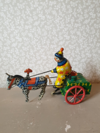 Antiek blikken speelgoed clown met zebra nr2