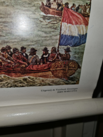 Oude linnen schoolplaat krijgsraad voor de vierdaagse 1666