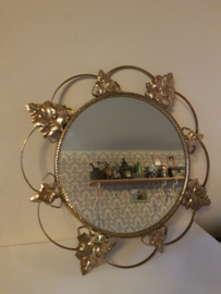 Vintage ronde spiegel metalen goudkleurige omlijsting bladeren