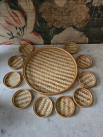 Vintage bamboe dienblad met onderzetters