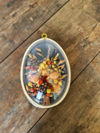 Vintage bolglas lijst droogbloemen