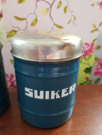 Petrol blauw emaille koffie thee suiker bussen