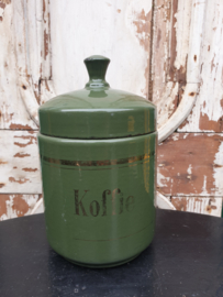Antiek groen emaille koffie thee suiker bussen knop deksel