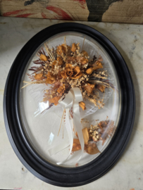 Houten bolglas lijst droogbloemen trouwboeket