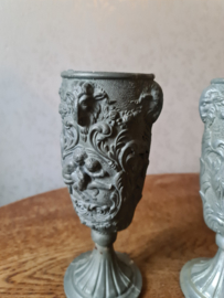 Antiek tinnen bokaal wijnkelk putti engel