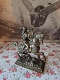 Antiek messing beeld hoornblazer te paard