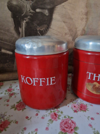 Rood emaille koffie thee suiker bussen EDY