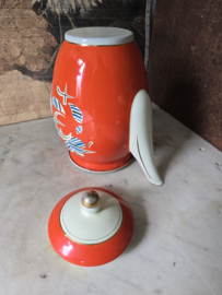 Antiek oranje creme emaille koffiepot