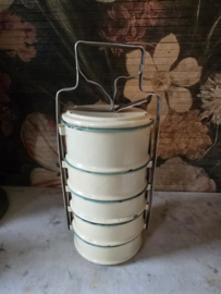 Creme emaille rantang etensdrager
