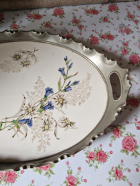 Antiek tinnen dienblad floraal decor