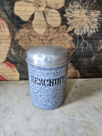 Grijs gewolkte emaille beschuitbus