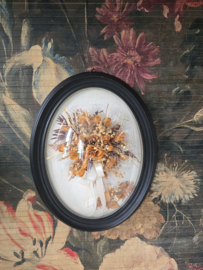 Houten bolglas lijst droogbloemen trouwboeket