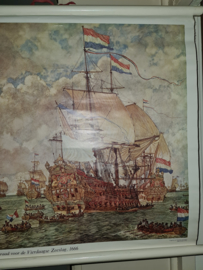 Oude linnen schoolplaat krijgsraad voor de vierdaagse 1666