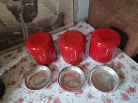 Rood emaille koffie thee suiker bussen EDY