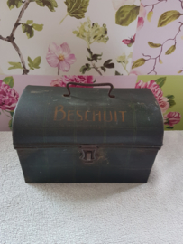 Oude blikken beschuit trommel
