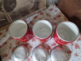 Rood emaille koffie thee suiker bussen EDY