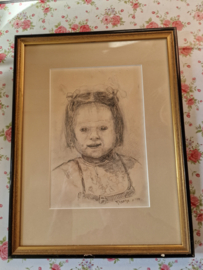 Oude potlood tekening meisje
