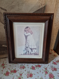 Brocante prent meisje met hond